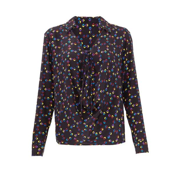 Derek Lam Silk geometric Collar Drape Blouse sz 10 - Picture 2 of 10